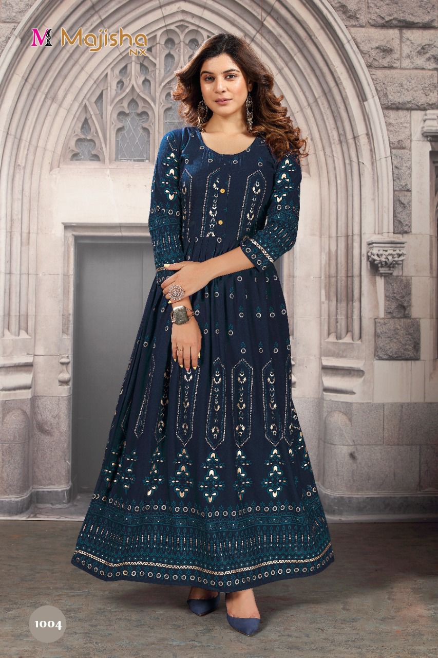 Majisha Nx Rrr 1 Heavy Festive Wear Rayon Printed Long Anarkali Kurti Collection
